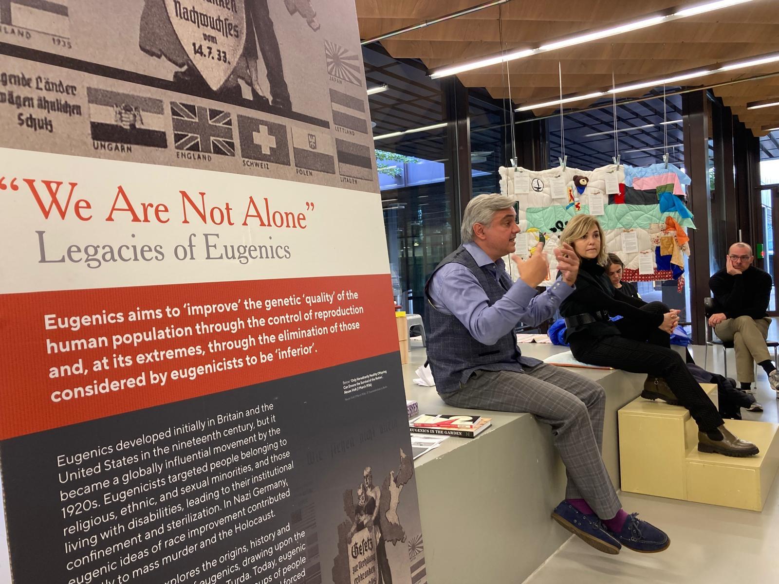 Image of info panel with Dr Marius Turda at the We are not alone exhibition