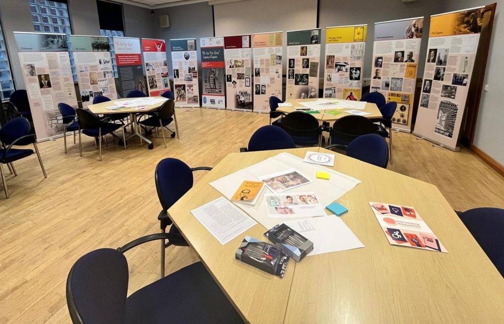 We are Not Alone exhibition panels in Sheffield on Roma Cultural Awareness Day 2025