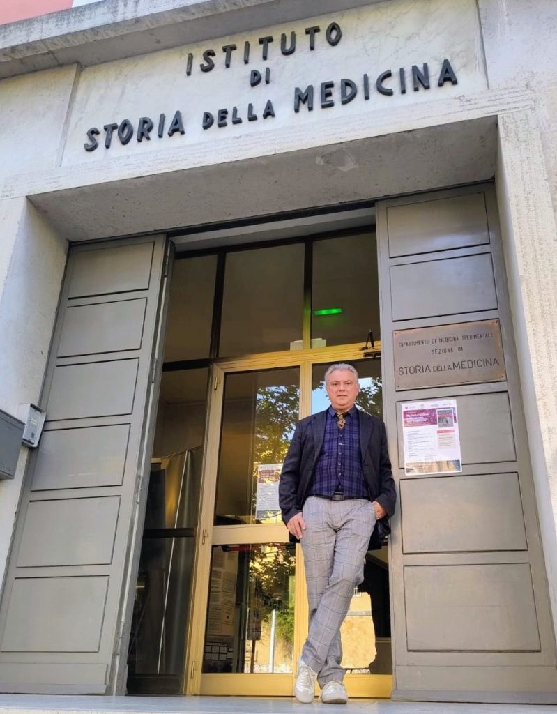 Professor Marius Turda outside the We Are Not Alone exhibition at the Istituto di Storia della Medicina in Rome